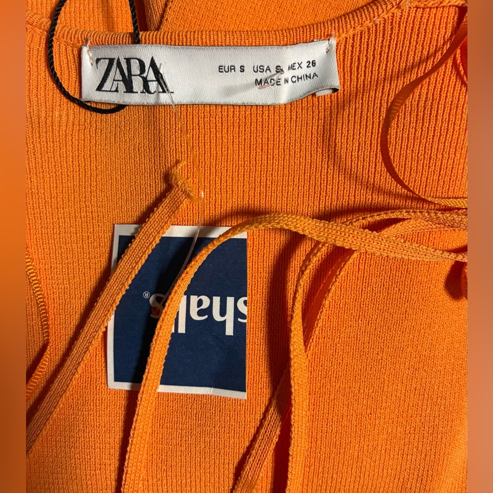 ZARA Knit Long Sleeve Tie-Front Bodysuit – vibrant bright Orange | Size S | NWT - Picture 9 of 11